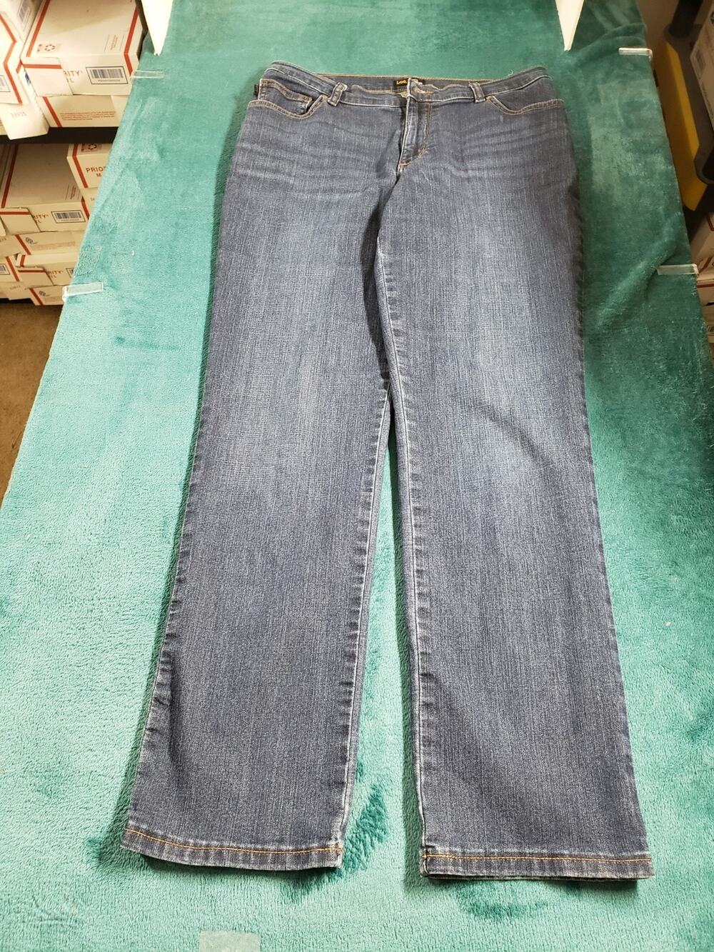 Lee Jeans Size 10 Womens Blue Pants Stretch Denim Mid Rise Relaxed Straight